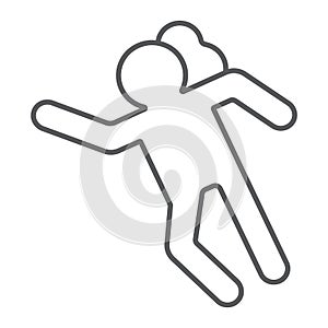 Crime scene thin line icon, accident and murder, victim sign, vector graphics, a linear pattern on a white background.