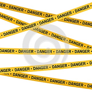 Crime scene yellow tape, police line Do Not Cross Danger tape. Cartoon flat-style. Vector illustration. White background