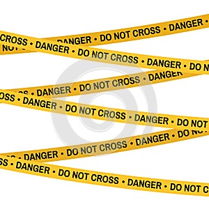 Crime scene yellow tape, police line Do Not Cross Danger tape. Cartoon flat-style. Vector illustration. White background