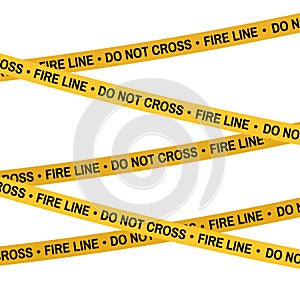 Crime scene yellow tape, police line Do Not Cross Fire line tape. Cartoon flat-style. Vector illustration. White