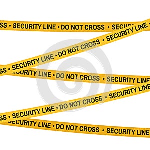 Crime scene yellow tape, police line Do Not Cross Security tape. Cartoon flat-style. Vector illustration. White