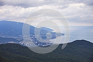 Crimea landscape. View of Yalta city from the Ai-Petri Mountain.