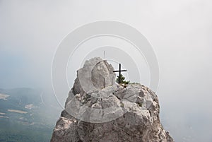 Crimea, Mount Ai-Petri, Cross on top of the mountain.