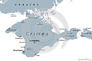 Crimea, peninsula in Eastern Europe, gray political map