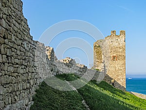 Crimea, the Ruins of the Ancient Genoese Fortress Kafa in Feodosia