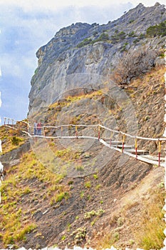 Crimea.Trail Golitsyn. Mount Koba-Kaya, the settlement Novyy Svet. Imitation of a picture. Oil paint. Illustration