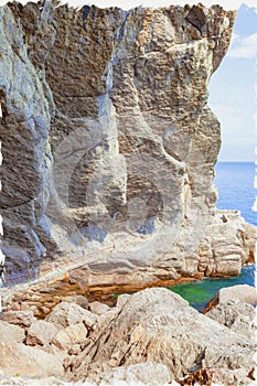 Crimea.Trail Golitsyn. Mount Koba-Kaya, the settlement Novyy Svet. Imitation of a picture. Oil paint. Illustration