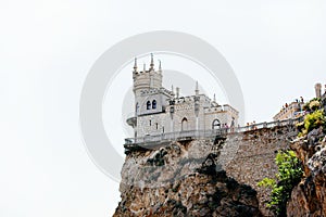 Crimea Yalta Swallow`s Nest Sea city landmark restaurant rock cl