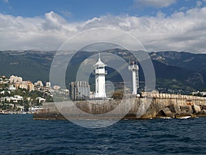 Crimea, Yalta. View of a beacon and Black Sea coast