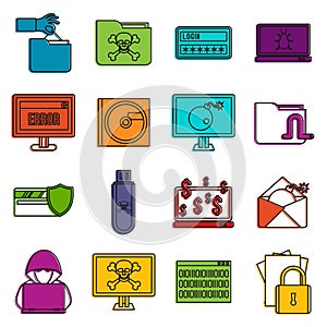 Criminal activity icons doodle set