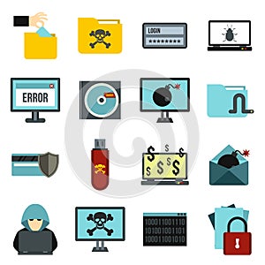 Criminal activity icons set, flat style