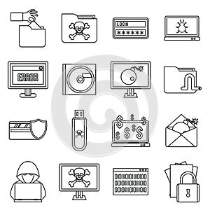 Criminal activity icons set, outline style
