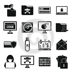 Criminal activity icons set, simple style