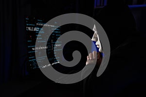 Criminal anonymous mask& x27;s hack programmer trying to approach main data. Surmise.