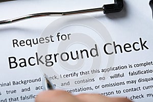 Criminal Background Check Application Form With Pen