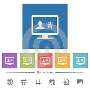 Criminal background check flat white icons in square backgrounds