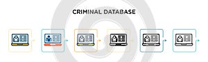 Criminal database vector icon in 6 different modern styles. Black, two colored criminal database icons designed in filled, outline