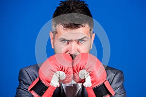 Criminal defense lawyer planning out strategies. Businessman wear boxing gloves. Best criminal defense lawyer strategies
