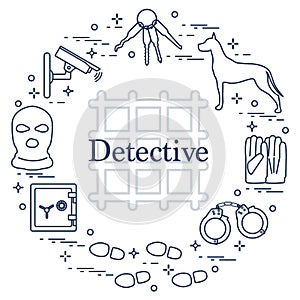 Criminal and detective elements. Crime, law and justice vector i