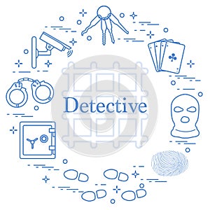 Criminal and detective elements. Crime, law and justice vector i