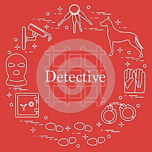 Criminal and detective elements. Crime, law and justice vector i