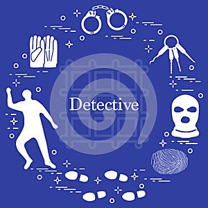 Criminal and detective elements. Crime, law and justice vector i