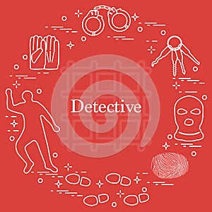 Criminal and detective elements. Crime, law and justice vector i