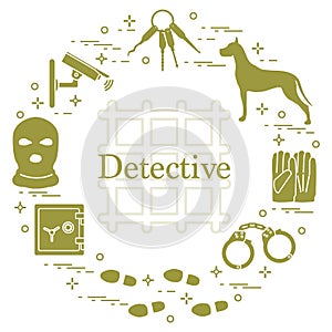 Criminal and detective elements. Crime, law and justice vector i