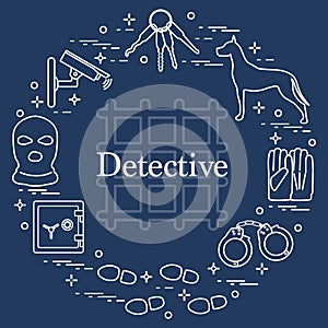 Criminal and detective elements. Crime, law and justice vector i