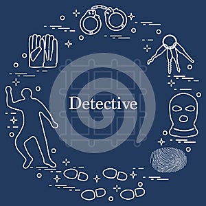 Criminal and detective elements. Crime, law and justice vector i