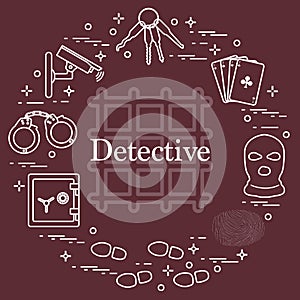 Criminal and detective elements. Crime, law and justice vector i