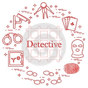 Criminal and detective elements. Crime, law and justice vector i