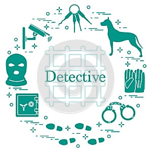 Criminal and detective elements. Crime, law and justice vector i