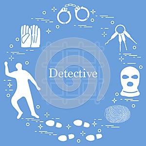 Criminal and detective elements. Crime, law and justice vector i