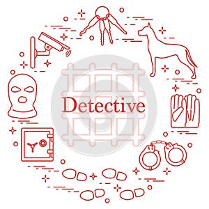 Criminal and detective elements. Crime, law and justice vector i