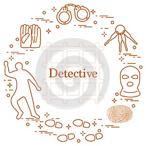 Criminal and detective elements. Crime, law and justice vector i