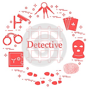 Criminal and detective elements. Crime, law and justice vector i