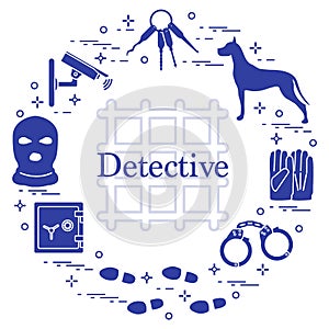 Criminal and detective elements. Crime, law and justice vector i