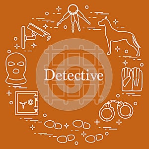 Criminal and detective elements. Crime, law and justice vector i