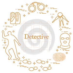 Criminal and detective elements. Crime, law and justice vector i