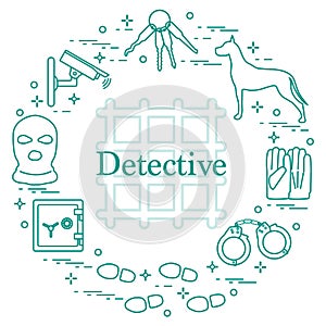 Criminal and detective elements. Crime, law and justice vector i