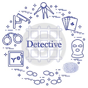 Criminal and detective elements. Crime, law and justice vector i