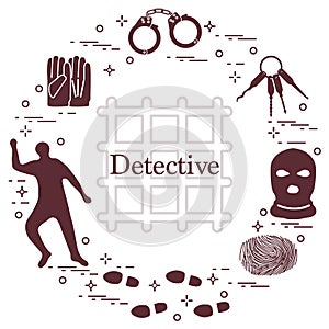 Criminal and detective elements. Crime, law and justice vector i