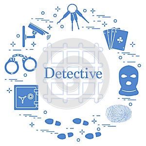 Criminal and detective elements. Crime, law and justice vector i