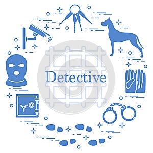 Criminal and detective elements. Crime, law and justice vector i