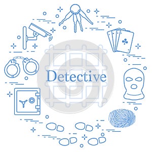 Criminal and detective elements. Crime, law and justice vector i