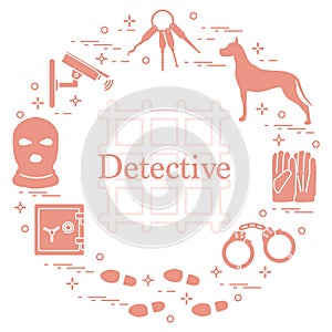 Criminal and detective elements. Crime, law and justice vector i