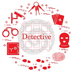 Criminal and detective elements. Crime, law and justice vector i