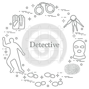 Criminal and detective elements. Crime, law and justice vector i