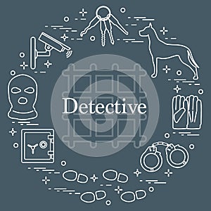 Criminal and detective elements. Crime, law and justice vector i